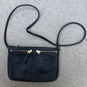 FOSSIL Elise Crossbody Purse Women's Black Pebble Leather Zipper Bag